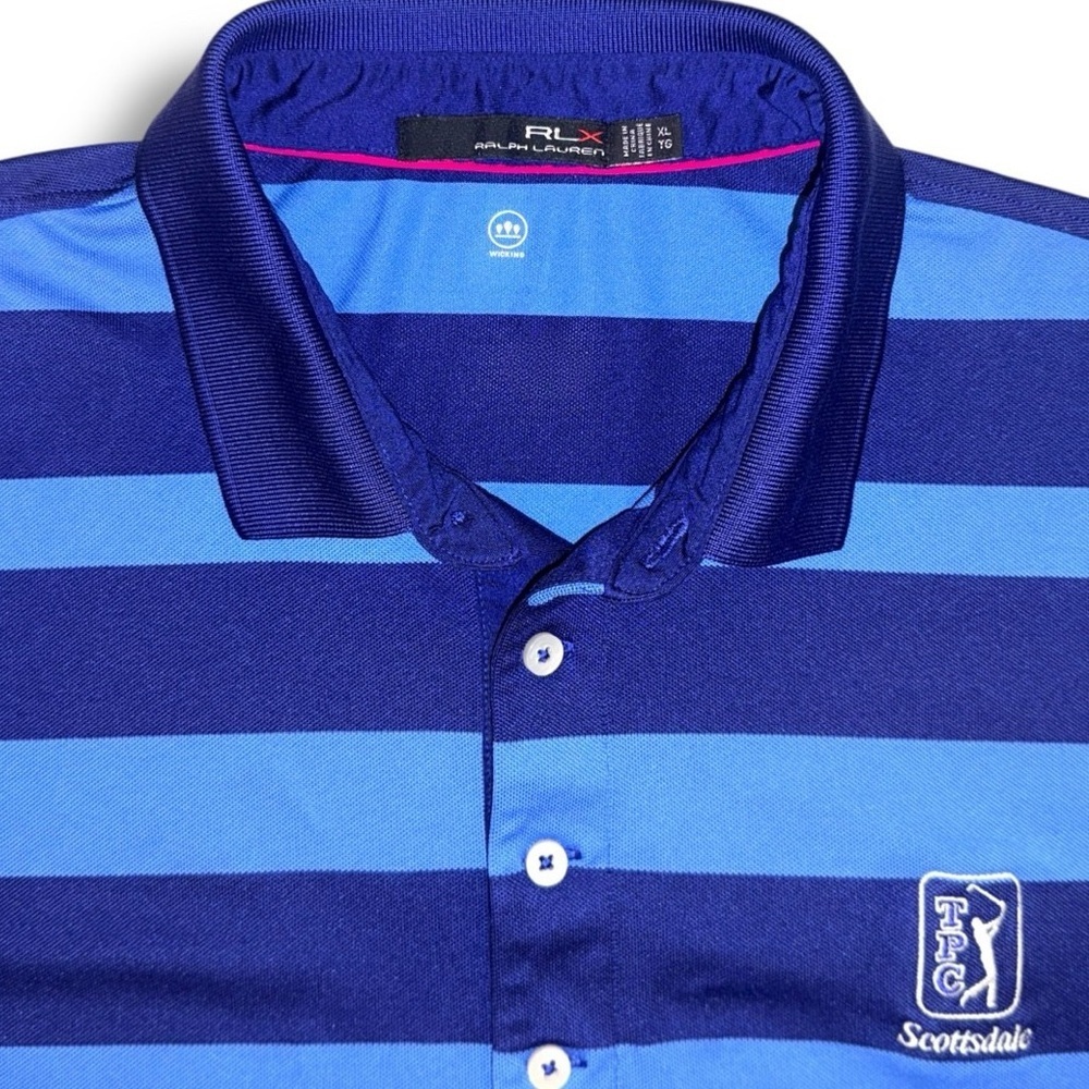 🔵 RLX Ralph Lauren TPC Scottsdale Golf Polo –Striped –Men’s XL Wicking Blue/Navy